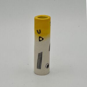 Modern Abstract Ceramic Bud Vase or Decorative Tube Yellow & White Hand-Painted